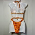 ZARA Pumpkin Inverted Bikini Set with Criss-Cross Straps and Thong Bottom Photo 8