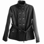 Outer Edge Peacoat Jacket L NWT Thick Knit Black Waist Tie Warm Winter Cozy Fall Size L Photo 0