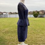 David Meister Blue Lace Long Sleeve Peplum Dress Photo 5