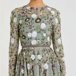 Mac Duggal 5716 Green Sequined Floral Long Sleeve High Neck Midi Dress Photo 2