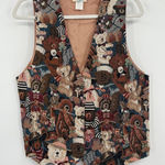 PASTA Womens‎ Vintage 90s Teddy Bear Tapestry Vest Size L Novelty Animal Print Brown Size L Photo 0