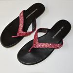 Hillard & Hanson PINK SEQUIN FLIP FLOPS, THONGS, SANDALS, SIZE 9 M Photo 0