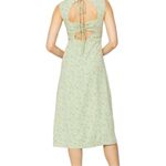 Love, Whit Pistachio Green Petite Floral Ruched Midi Dress High Slit Open Back L Size L Photo 2