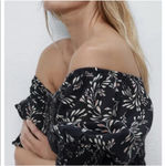 ZARA  Terry Floral Puffy Sleeve Linen Midi Dress M Square Neck Cottage Lagenlook Photo 2