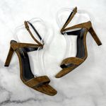 Saint Laurent Bea Bow Suede Square Toe Ankle Wrap Strap Sandal Heels Brown 37 Photo 3