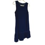 J.Crew  Velvet Ruffle Hem Shift Dress Women’s Size 4 Navy Blue Sleeveless Photo 3