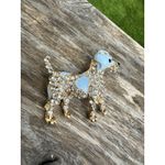 Cute Dog‎ Pup Animal Brooch Pin Black & Blue Enamel Crystal Goldtone Dalmatian Photo 1