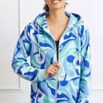 Hill House Home Allie Zip Up Hoodie Ocean Kaleidoscope XS Blue Photo 0