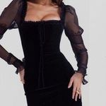 House Of CB NWOT  Sayana BLACK velvet long sleeves bow mini dresss S Photo 0