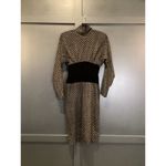 Fernando Sanchez Vintage brocade eyelet Long Sleeve black gold midi retro Dress Size XS Photo 6