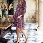 Garnet Hill  Bohemian Purple Floral V-neck 3/4‎ Sleeve lined pockets Dress Size 4 Photo 5