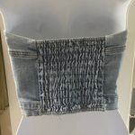 VINTAGE DENIM BUSTIER WITH BUTTON FRONT AND SHEERING IN BACK TO LOOK SNATCHED IN Blue Photo 3