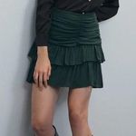 ZARA Hunter Green Mini Skirt Ruffle Rouched Size Small Photo 0