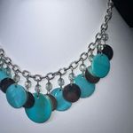 Silver Tone Blue‎ And Silver Shimmer Disc Necklace Blue Photo 1
