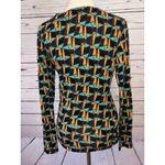 CAbi  Small Long Sleeve Shirt Faux wrap ruched Gathered Front Geometric‎ Colorful Photo 7