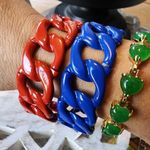 2 Chain Link Stretch Bracelet Set Red and Blue New Photo 2
