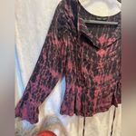 Gypsy 05  Blouse Women’s Burgundy Kam Silky Tie Dye Ruffle Lace Up XSmall Photo 2