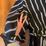 Luxology Jumpsuit 10 Black and White Striped Belt Tie Sleeves Wide leg pants Photo 4