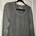 Flax Tunic Sz P Grey 100% Linen Top Long Sleeves Lagenlook Minimalist A Line Photo 1