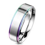 Rainbow IP with Brushed Finish Center 316L Stainless Steel Band Ring Size‎ 8 Silver Photo 0
