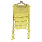 Anthropologie Ruffle Open Knit Sweater Womens Large Lime Green Feminine Coquette Photo 5