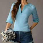 Anthropologie Maeve  Cuffed Popover Shirt Blouse Top Solid Ribbed Sky XS Photo 1