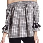 Very J Gingham Tassel Off Shoulder Blouse Photo 0