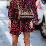 IRO  River Smocked Fil Coupe Mini Dress Women's Size 2‎ Red Blue Silk Blend Print Photo 0