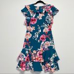 Ny Collection Teal Pink Floral V Neck Dress Photo 2