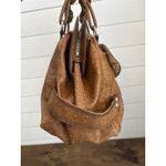 Guess Vintage 80s Large Ostrich Embossed Satchel Handbag Brown Large Lock Detail Photo 4