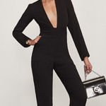 Reformation Mayhem Jumpsuit Black Lenzing Viscose Rayon Plunge Neckline Size 4 Photo 0