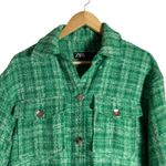 ZARA  Green Woven Plaid Tweed Button Front Shacket Overshirt Size XS Photo 4