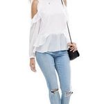 ASOS White Ruffled Blouse Cold Shoulder Tiered Long Sleeve Gold Buttons Size 10 Photo 12