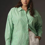 Maeve Anthropologie  The Bennet Buttondown Shirt Striped Edition Sz XL Green Photo 0