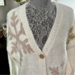 33 Degrees Cozy Coquette Snowflake Cardigan White Gold Glitter Button Medium Black Photo 2