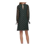 Calvin Klein  Sheer Sleeve‎ Shift Dress Gold Dot Tie Cuff Green Women Size 4 Photo 1