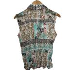 Women Size S Shirt Snap Button Up Crinkle Tank Floral Coquette Feminine Y2K Lace Blue Size M Photo 1