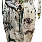 ZARA  Satin dress midi nature printed belted Gold Buttons Size Medium Photo 9
