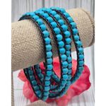 Victoria Emerson Blue Turquoise Stone Beads Brown Leather Cord Wrap Bracelet 36" Photo 4