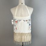 Anthropologie by Gatsby Embroidered Tank Shirt Top Size 2 Floral Birds Fringe Photo 4