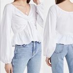 Caroline Constas Onira Knotted Top long sleeve blouse vneck ruffle hem babydoll White Size M Photo 9