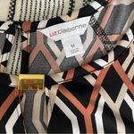 Liz Claiborne Flutter Sleeve Work Blouse Medium Black White Coral Geometric Top Photo 3