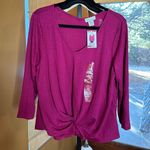 NWT Status By Chenault Twist Knot Textured Top Fuschia Blouse 3/4 Sleeve Size XL Pink Photo 1