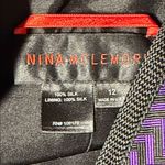 Nina Mclemore Silk Purple Black Chevron Zigzag 3/4 Length Car Coat Blazer Jacket Size 12 Photo 6