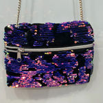 Dark Purple Pink Black Scattered Sequin Velvet Zipper Crossbody Purse Bag Photo 0