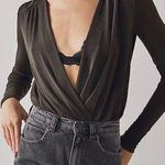 Free People NWT  Intimately Long Sleeve V-neck Bodysuit Dark Gray Sz XS Photo 0