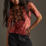 Anthropologie Porridge Clothing Patchwork Floral Mesh Short Sleeve Top Size XS Pink Photo 0