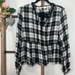 onetheland  Long Sleeve Black White‎ Smocked Plaid Size Large Photo 1