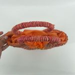 Handmade Handwoven Straw Raffia Rattan Orange Button Accent Circle Top Handle Tote Bag Photo 7