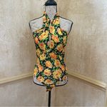 ZARA Twist Neck Floral Halter Top Bodysuit Small Yellow Green Floral Sz M Photo 5